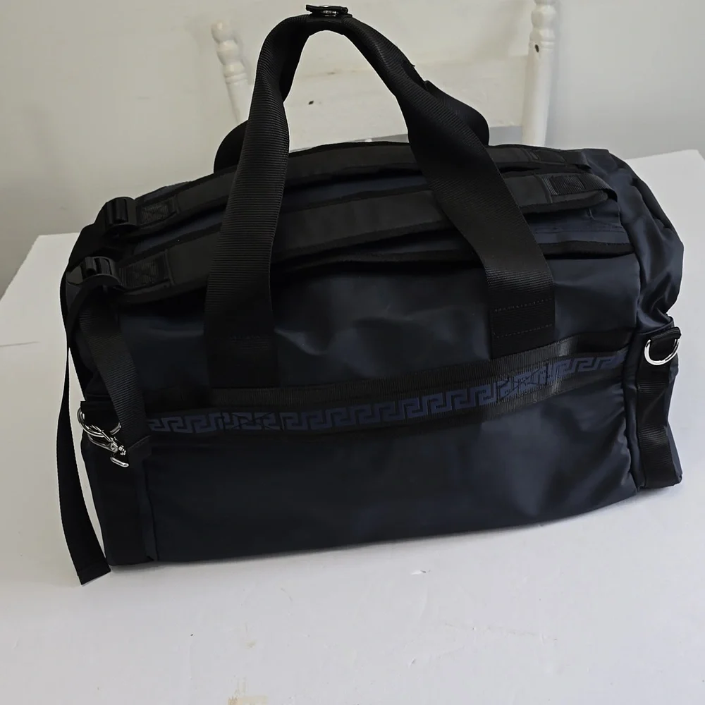 NWOT Versace Parfums Limited Edition Weekend Duffle Gym Bag Backpack Dark Blue